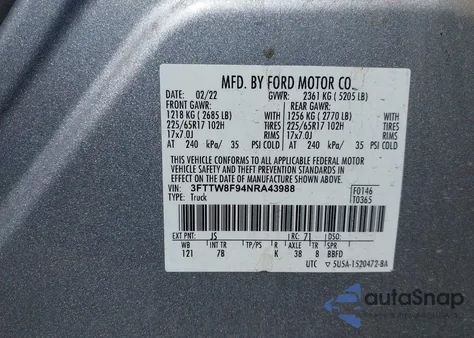 2022 Ford Maverick Xlt from USA, damaged, VIN 3FTTW8F94NRA43988